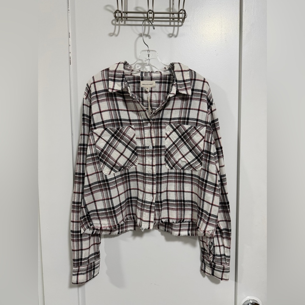 Thread & Supply NWT White Plaid Flannel Button Down Shirt
